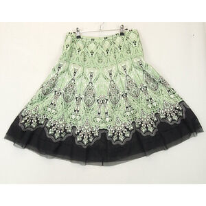 Gianni Bini Linen Skirt Tulle Hem Women 8 Mint Black Pink Flowy Whimsigoth Boho